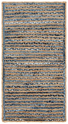 SAFAVIEH Cape Cod Collection 2'3" x 4' Natural/Blue CAP250A Handmade Flatweave Jute Entryway Living Room Foyer Bedroom Kitchen Accent Rug - size: 2'3" x 4' (Rectangular)