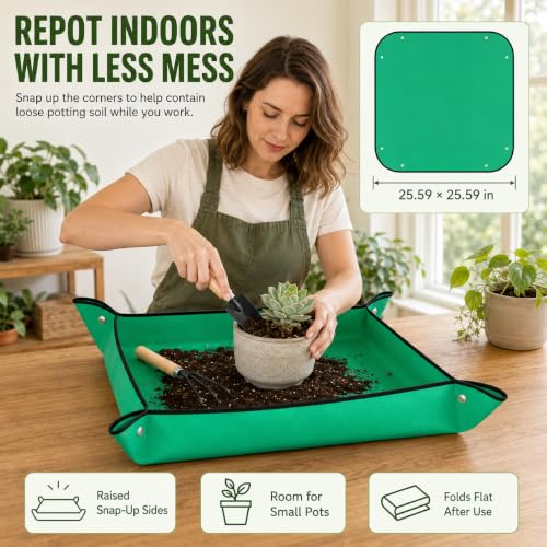 18-Piece Gardening Tool Set for Plants with Repotting Mat | Small-pot care for succulents, bonsai, herbs and seedlings; scoop, trim, label and support new growth