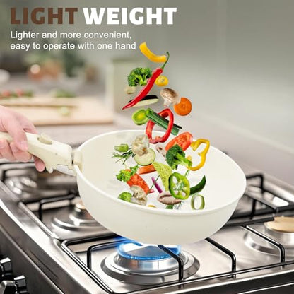 Numola 10 pcs Pots and Pan Set Non Stick with Detachable Handle, White | Non Stick, Detachable, Stackable, Dishwasher ＆ Oven Safe