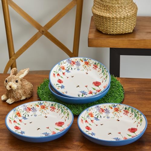 Bico Summer Provence Pasta Bowls, 35oz Salad Bowl Set of 4, Large Ceramic Serving Dinner Bowls for Soup and Cereal, Microwave and Dishwasher Safe, Gift for Housewarming and Thanksgiving - color: Summer Provence