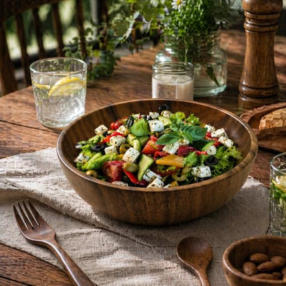 9.4 Inch Large Wooden Salad Bowl, Acacia Wood Bowls, Decorative Bowls for Home Decor, Storage, Serving, Yarn, Wooden Fruit Bowl for Kitchen Counter