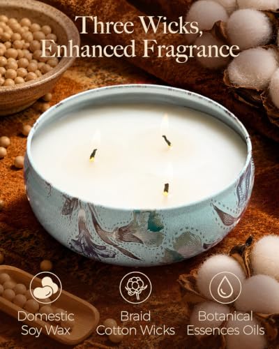 M&SENSE 3 Wick Mint Basil Scented Candles 12oz | Triple Wick, 40 Hour Long Burn, Non-Toxic,100% Natural Soy Wax, Stress Relaxing Aromatherapy Candle Gift for Women Men - color: Mint Leaf & Basil