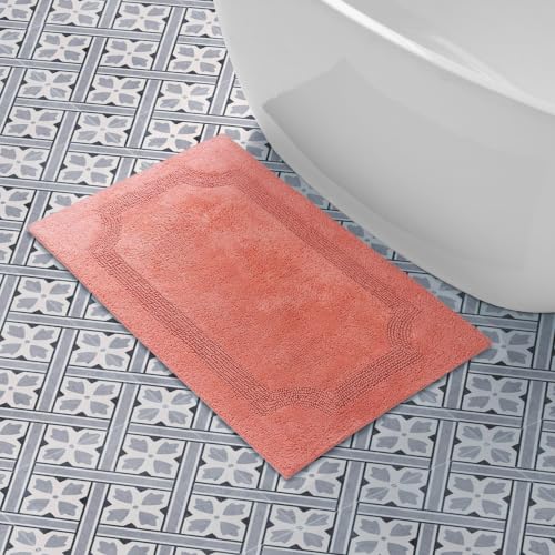 Laura Ashley - Reversible Cotton Bath Mat, Premium Bathroom Décor, Machine Washable Bathroom Rug, Highly Absorbent, 21"x34", Coral (Pack of 6) - color: Coral, size: 1'9" x 2'10" (Rectangular) (Pack of 6)