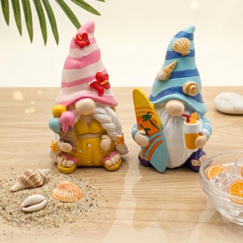 Cute 2 PCS Gnomes Statues Decor, Resin Figurines and Sculpture Décor, for Indoor Outdoor Yard Lawn Garden Home Patio Farmhouse Kitchen Table Decoration(Icecream and Surfing) - style: Surfboard-and-Ice-Cream-Holding