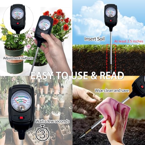 Soil Tester,3 in 1 Soil Moisture/Nutrient/Soil PH Tester Kit for Garden Nutrients,Lawn,Grass,Outdoor & Indoor Plants,Soil Meter,Soil Meters