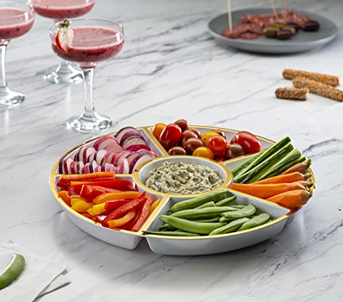 Plasticpro 6 Sectional Round Plastic Serving Tray/Platter (4, White & Gold) - color: White & Gold
