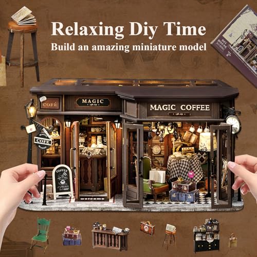 DIY Magic Miniature Dollhouse Kit Halloween | Mini Scene 3D Wooden Puzzles for Adults Tiny House Gifts for Women Teenagers(Magic Coffee) - style: Magic Coffee