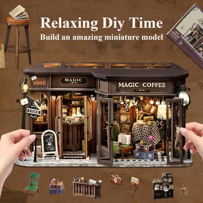 DIY Magic Miniature Dollhouse Kit Halloween | Mini Scene 3D Wooden Puzzles for Adults Tiny House Gifts for Women Teenagers(Magic Coffee) - style: Magic Coffee