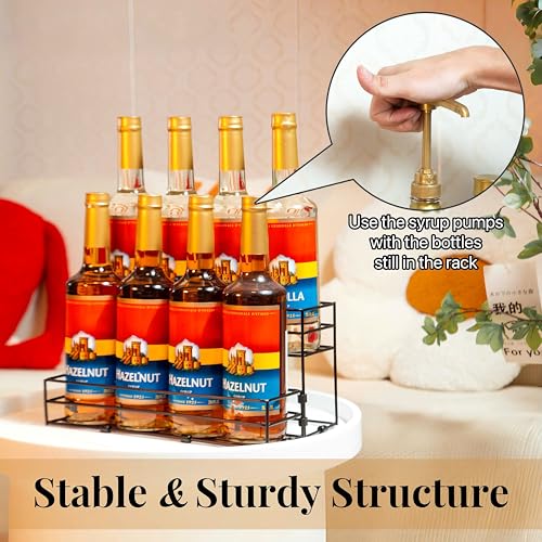 8 Bottles Coffee Syrup Organizer, 2 Tier Syrup Stand, Syrup Rack | Coffee Syrup Holder for Coffee Bar Station, Syrup Rack Organizer,Wine Rack for Countertop, Bottle Rack for Cocktail, Dressing - size: 2-Tier