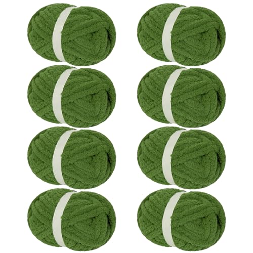 Franel Olive Green Chunky Chenille Yarn for Hand Knitting Blanket (8 Pack, Total 64oz) - Shed-Resistant Fluffy Jumbo Yarn for Crocheting, Super Bulky Big Yarn for DIY Throw, Pre-Wound & Tangle-Free - color: 02