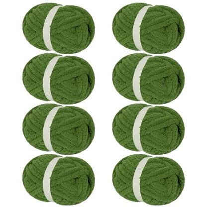 Franel Olive Green Chunky Chenille Yarn for Hand Knitting Blanket (8 Pack, Total 64oz) - Shed-Resistant Fluffy Jumbo Yarn for Crocheting, Super Bulky Big Yarn for DIY Throw, Pre-Wound & Tangle-Free - color: 02