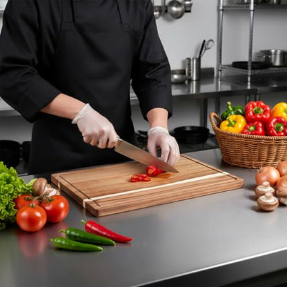 17.3x11.8 Inch Acacia Wood Cutting Boards for Kitchen, Reversible Wooden Chopping Board Large Wooden Charcuterie Board with Deep Juice Grooves & Non-Slip Handle for Meat Turkey Fruit and Cheese