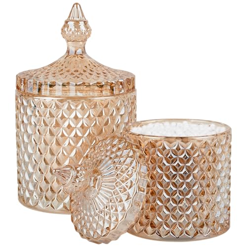 2 Pack Qtip Holder Apothecary Jars with Lid, Small and Large Amber | Thick Glass Bathroom Canisters Storage Organizer for Cotton Swabs, Balls, Pads, Floss Picks, Candy, Jewelry and Vanity Decor - color: Amber, size: 23 oz + 10 oz