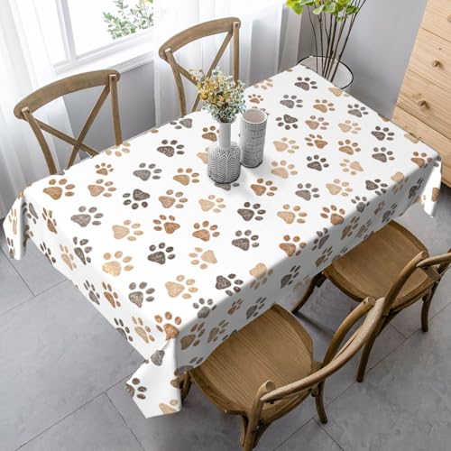 Worltoldb Dog Paw Print Tablecloths - Polyester Rectangular Table Cover - 90" x 60" - White - Animal Print, Formal - All-Season - Water Resistant, Durable - Wedding - color: White15