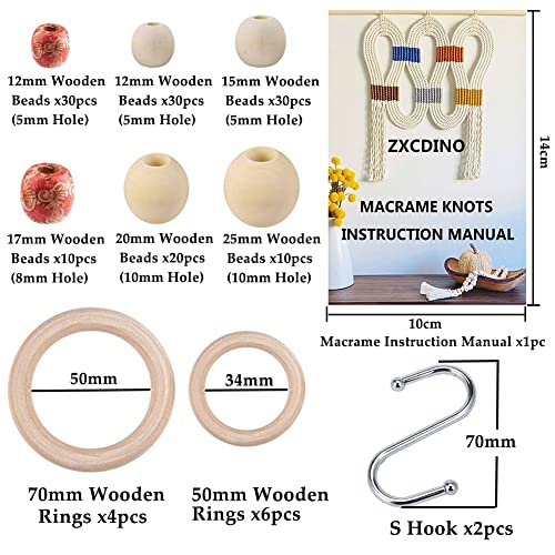 152pcs Macrame Kit for Beginners: Natural Cotton Macrame Cord, Wooden & Metal Rings, Beads, Sticks & Hoops - Perfect for Macrame Plant Hangers & Home Decor - size: 3mm x 220yards set-152pcs
