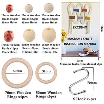 152pcs Macrame Kit for Beginners: Natural Cotton Macrame Cord, Wooden & Metal Rings, Beads, Sticks & Hoops - Perfect for Macrame Plant Hangers & Home Decor - size: 3mm x 220yards set-152pcs