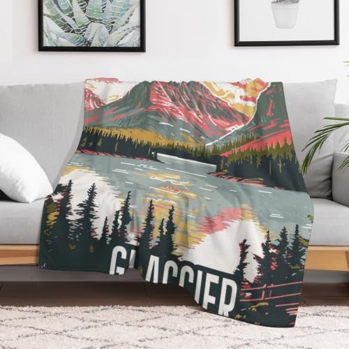 Mid Century Glacier National Park 01 Flannel Blankets Fleece Soft Throw Lightweight Plush Gifts for Couch, Bed, Cozy Sofa Plush, Chair, Lovers 50x60in(125x150cm) - color: Style-1, size: 50x60in(125x150cm)