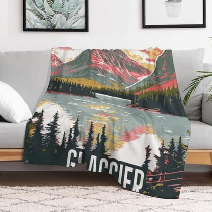 Mid Century Glacier National Park 01 Flannel Blankets Fleece Soft Throw Lightweight Plush Gifts for Couch, Bed, Cozy Sofa Plush, Chair, Lovers 50x60in(125x150cm) - color: Style-1, size: 50x60in(125x150cm)