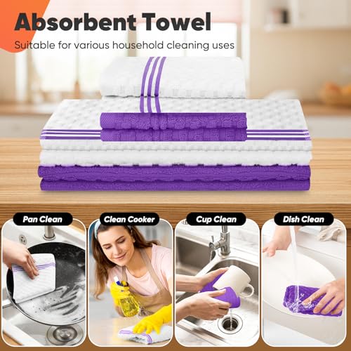 Oven Mitts Kitchen Towels and Dishcloths with Pot Holders Sets, Oven Gloves Hot Pads 500°F Heat Resistant with Silicone Grip, Include 2 Cooking Gloves/2 Potholders/4 Kitchen Towels/4 Dish Towels - color: Purple