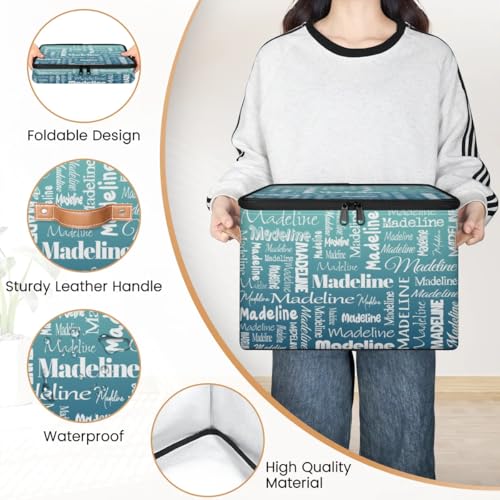 Custom Name Storage Basket, Personalized Keepsake Box, Grey Green | Foldable Fabric Gradient Large Memory Bin with Handle Lid Lightweight Waterproof Dustproof, 14"L x 10.2"W x 10.4"H - color: Option 4