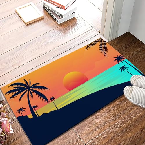 Beach Palm Trees Door Mat Seasonal Decorative Sunset Landscapes Doormat Non Slip Backing Indoor Outdoor Entryway Floor Mat Home Decor 17x30 Inch - color: Beach Palm Trees