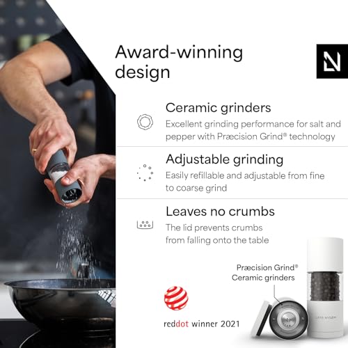 LARS NYSØM Salt and Pepper Grinder Set I Salt and Pepper Mills with Adjustable Ceramic Grinder 2 pieces I Manual Design Spice Mill Set (Pure White) - color: Pure White
