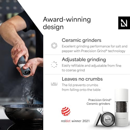LARS NYSØM Salt and Pepper Grinder Set I Salt and Pepper Mills with Adjustable Ceramic Grinder 2 pieces I Manual Design Spice Mill Set (Pure White) - color: Pure White