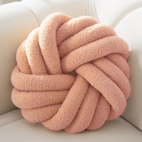 XIAIJIA Knot Pillow, Round Throw Pillows for Sofa & Bedroom, Pink, 14 Inch | Soft Plush PP Cotton Filled Handmade Knotted Round Cushion, Decorative Pillows Decor for Sofa, Couch & Bed - color: Pink