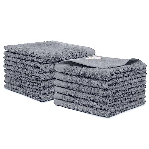 100% Cotton Washcloths Set 13” x 13” | Dark Grey Towels | Set of 12 Ultra Soft and Highly Absorbent Washcloths Sets for Bathroom, Gym, Hotel, Spa | Machine Washable Face Towel - color: Dark Grey, size: 12 Pcs 13" x 13"
