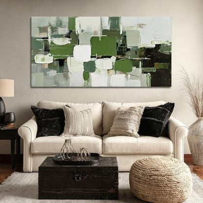 Abstract Geometric Canvas Wall Art Green White Black Living Room 24x48 Inch - color: White and Green and Black, size: 48"L x 24"W