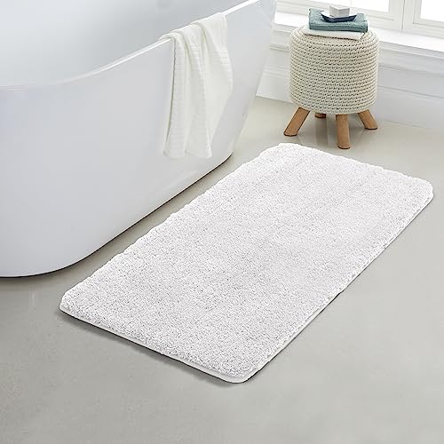 YHF Bathroom Rugs 24" X 47", Extra Thick & Soft Microfiber Shaggy, Machine Washable Bath Mats, Absorbent Bath Rugs, Non-Slip Rubber Backing Bath Mat for Bathroom Floor, Tub and Shower, White - color: Arctic White, size: 24" X 47" (Rectangular)