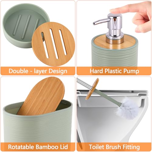 10 PCS Green Bathroom Accessories Set with Trash Can Bathroom Accessory | All-in-One Kit with Trash Can,Toothbrush Holder,Soap Dispenser,Toothbrush Cup,Vanity Tray,Soap Dish,Toilet Brush etc for Home - color: Lightgreen