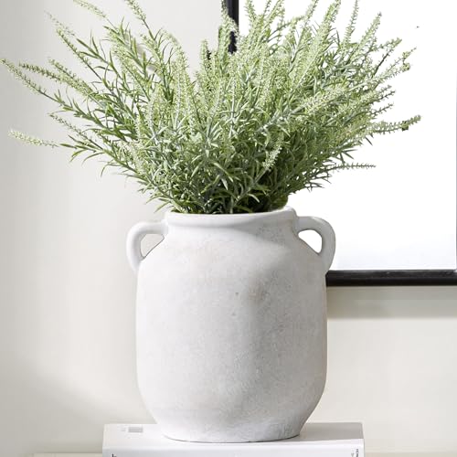 Vanselia Ceramic Flower Vase Home Table Decor Living Room Farmhouse 7.6 in | Small White Rustic Decorative Flowers Vases Plant Modern Decoration for Kitchen Shelf Coffee Dining Centerpieces Desk - color: 7.6" Rustic