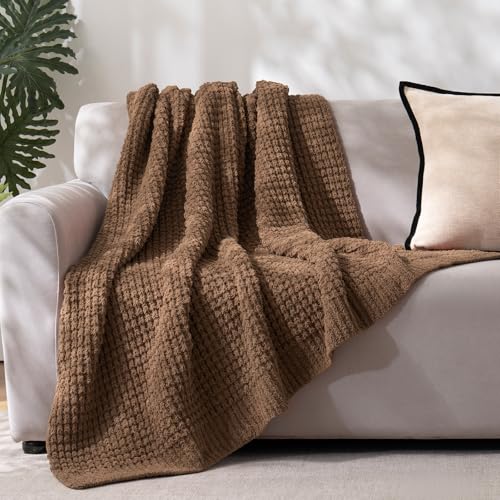 PHF Chenille Waffle Knit Throw Blanket- Plush Warm & Cozy 50" x 60" Ultra Soft Blanket- Chunky Fluffy Waffle Throws for Couch Bed Sofa - Cocoa Brown - color: Cocoa Brown, size: Throw(50"X60")
