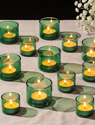 Romadedi Glass Tealight Candle Holder, Green, 24 Packs | Tea Light Holders Bulk, Small Table Centerpieces, Wedding Decor Party Dinner Home Decorations, Festivals Christmas - color: Green, size: S-12pcs+L12pcs