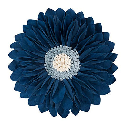 JWH Flower Velvet Throw Pillow Covers Aeshtetic Decorative 3D Sunflower Accent Pillow Case Round Pillowcase Handmade Cushion for Living Room Bed Couch Home 12 Inch Navy Blue
