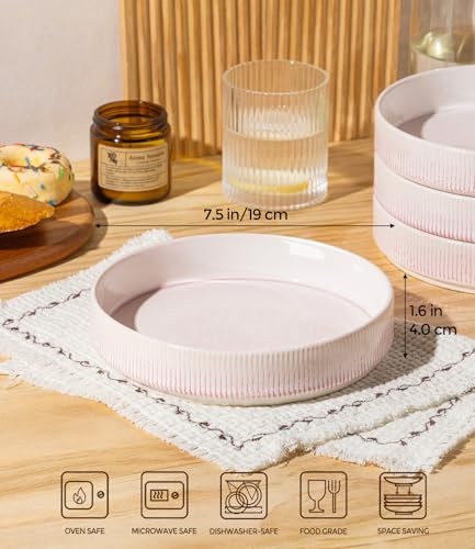 7.5" Ceramic Pasta Bowls Set of 4, Salad Bowls | Versatile Serving Bowls for Pasta, Salad, Fruit & Noodles, Housewarming & Wedding Gift, Primrose Pink - color: Primrose Pink, size: 7.5 Inch