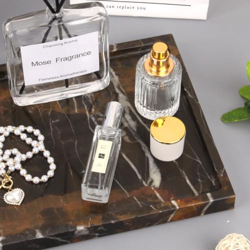 Marble Bathroom Vanity Tray, Black Gold, 12" x 8" x 0.8" | Home Kitchen Bathroom Tray, Natural Stone Decorative Countertop Trays, Soap Dispenser Perfume Key Trinket Ring Tray - color: Black Gold