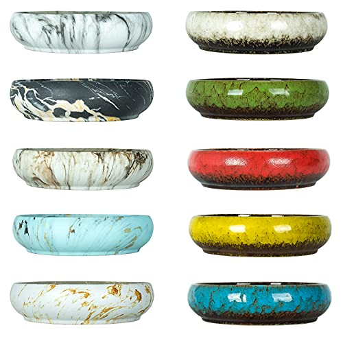 ARTKETTY Succulent Pots, 10 Inch Large Bonsai Pots with Drainage Stand | Shallow Planters for Cactus Flower Plants Plus Succulent Planting Tools Set & 2.2lb Mix Pebbles - color: Black With Tools