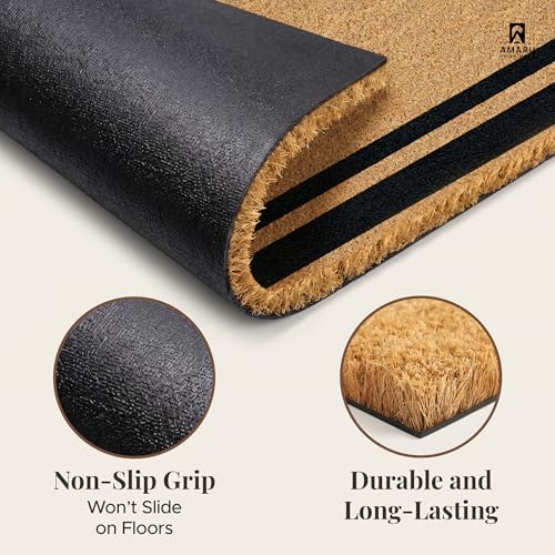 Coir Welcome Mat, Non-Slip, Edge, 17 x 29 in | 100% Natural Coir, Anti-Shedding, Durable PVC Backing, Traps Dirt and Mud, Indoor and Outdoor Entryway, Easy to Clean - color: Edge