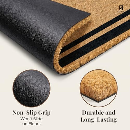 Coir Welcome Mat, Non-Slip, Edge, 17 x 29 in | 100% Natural Coir, Anti-Shedding, Durable PVC Backing, Traps Dirt and Mud, Indoor and Outdoor Entryway, Easy to Clean - color: Edge