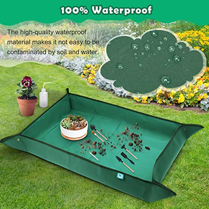 Plant Repotting Mat 43.3" x 29.5", Garden Potting Mat for Indoor | Waterproof Transplanting Mat, with 7P Succulent Plant Tools Kit