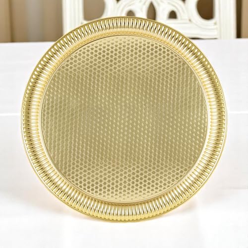 Alisveristime Round Hammered Metal Serving Tray – Ottoman Style, (11.8" Diameter, 12.6 oz) 5 Color Options (Gold) - color: Gold