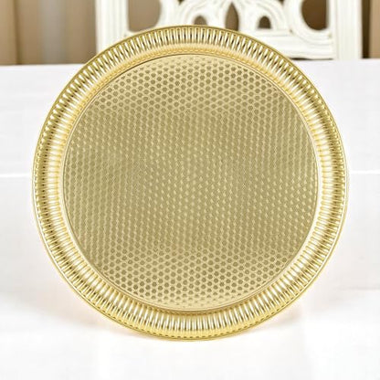 Alisveristime Round Hammered Metal Serving Tray – Ottoman Style, (11.8" Diameter, 12.6 oz) 5 Color Options (Gold) - color: Gold