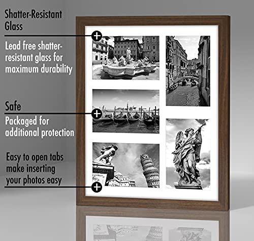 Americanflat 4x6 Collage Picture Frame with Shatter-Resistant Glass - Fits Five 4x6 Photos or Use as One 11x14 Picture Frame - Signature Collection - Collage Frames for Wall Display - Walnut | Overall frame size 11x14, Shatter-resistant glass, hangs verti