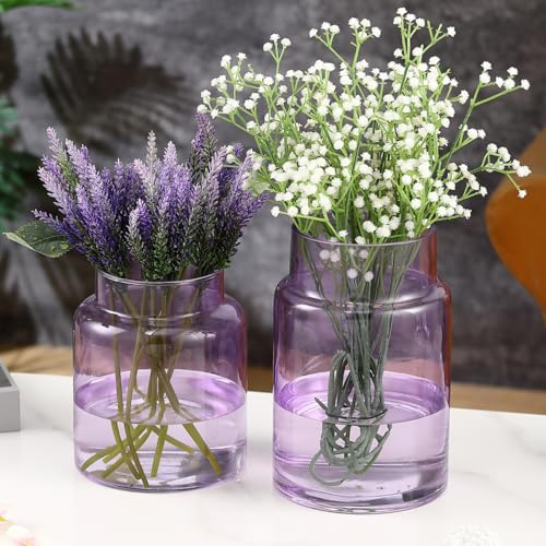 Large Glass Vase, Large Flower Vases for Bouquet, Purple Glass Vase Set of 2, Tall Wide Mouth Vases for Flowers, Home, Wedding, Living Room, Office Decor, 7"+9" - color: Purple, size: 7 Inch + 9Inch