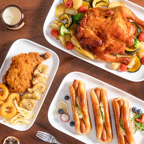 vancasso Stern Serving Platters Set of 3, 11/13/ 15 Inches Rectangular Ceramic Serving Plates, White Serving Trays for Entertaining - color: White, size: 3 Pieces