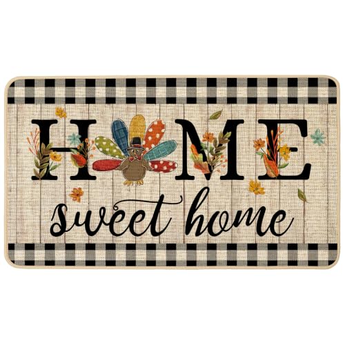 ORTIGIA Thanksgiving Turkey Doormat Home Sweet Home Indoor Outdoor Patio Fall Autumn Welcome Door Mats Non-Slip Durable Entrance Mat for Home Entrance Outside Entry Yard Floor Patio 17x29 INCH - color: Thanksgiving, size: 1'5" x 2'5" (Rectangular)