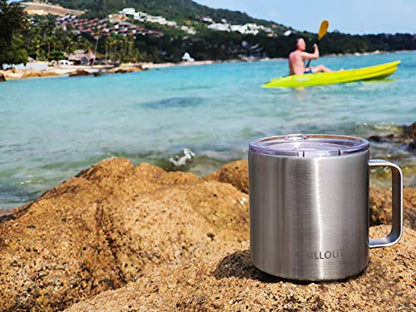 CHILLOUT LIFE Stainless Steel 16 oz Vacuum Insulated Coffee Mug with Handle and Lid, Large Thermal Camping Coffee Mug Cup with Durable Sliding Lid for Men & Women, Keeps your Beverages Hot & Cold - color: Stainless Steel, size: 16 Ounces