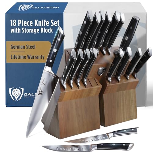 Dalstrong 18-Piece Gladiator Colossal Knife Block Set — German High-Carbon Steel, Full-Tang, Hand-Sharpened — For Home Chefs, Wedding Registries & Serious Kitchens — Acacia Wood Block, NSF Certified - color: Black, size: 18-Pc